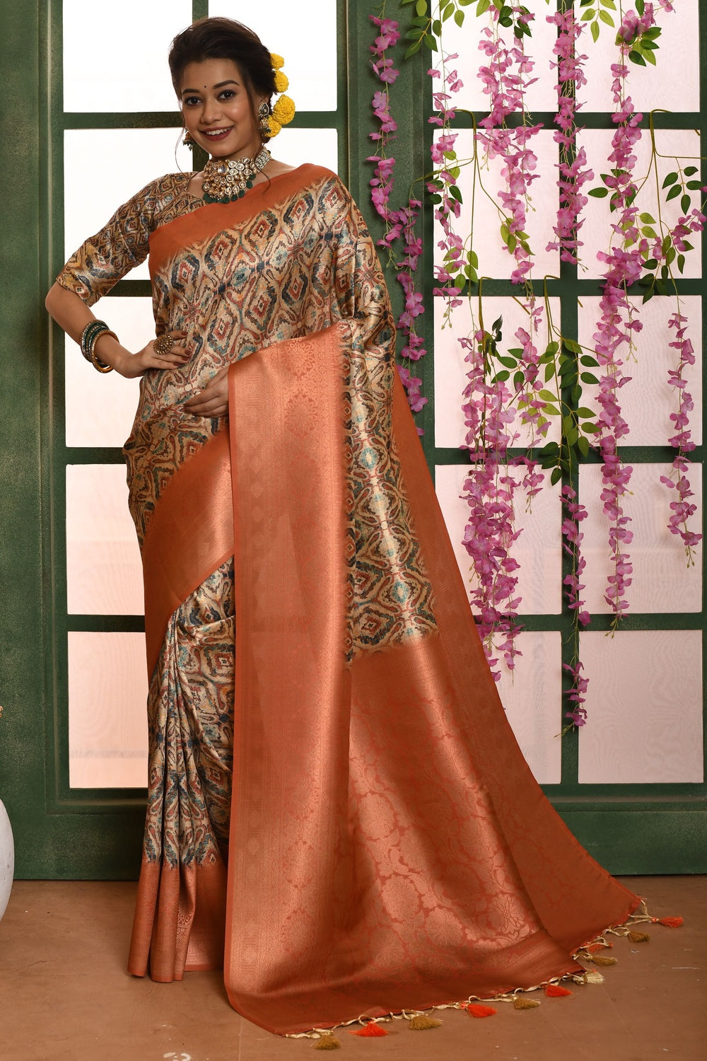 Orange Soft Silk Saree With Weaving &amp; Patola Printed Work