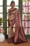 Wine Soft Silk Saree With Weaving & Patola Printed Work
