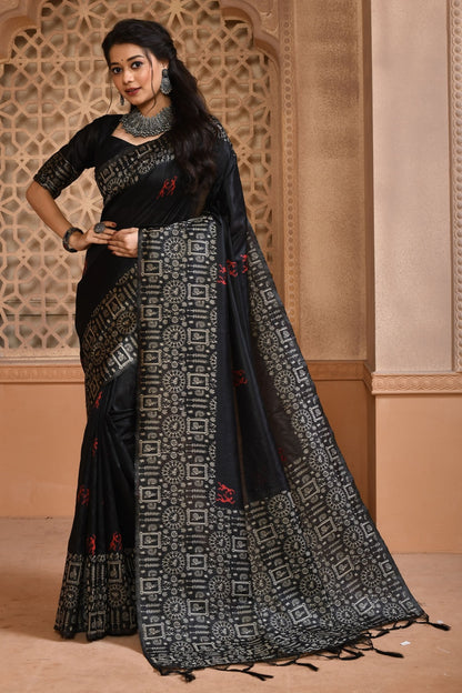 Black Handloom Silk Saree With Weaving Work
