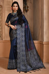 Navy Blue Handloom Silk Saree With Weaving Work