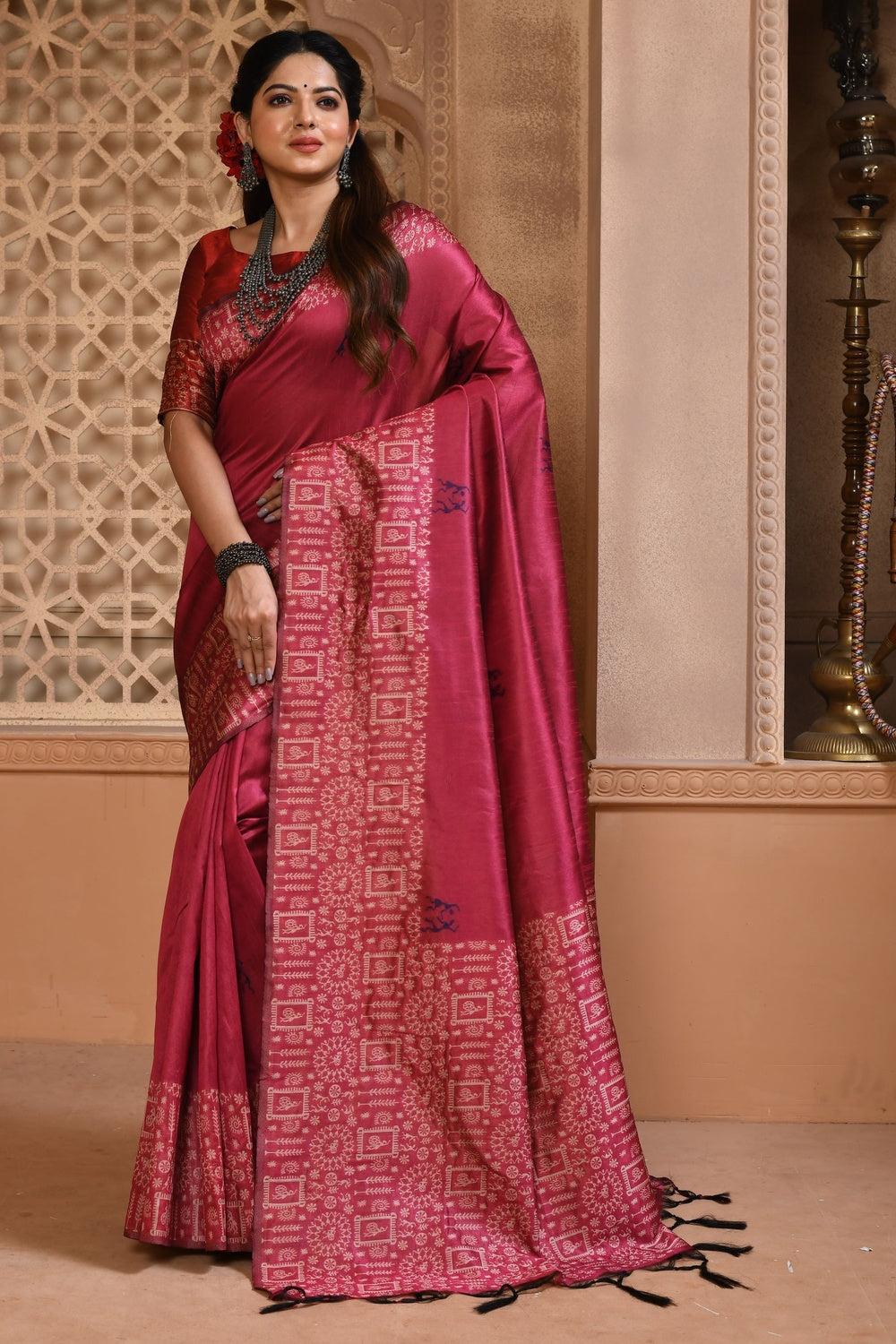 Pink Handloom Silk Saree With Weaving Work