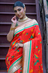Red Paithani Saree With Zari Weaving Work