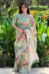 Mint Green Maheshwari Silk Saree With Digital Printed Work