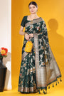 Bottle Green Tussar Silk Saree With Zari Weaving Work