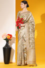 Cream Tussar Silk Saree With Zari Weaving Work