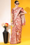 Peach Tussar Silk Saree With Zari Weaving Work