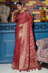 Maroon Banarasi Silk Saree With Zari Weaving Work