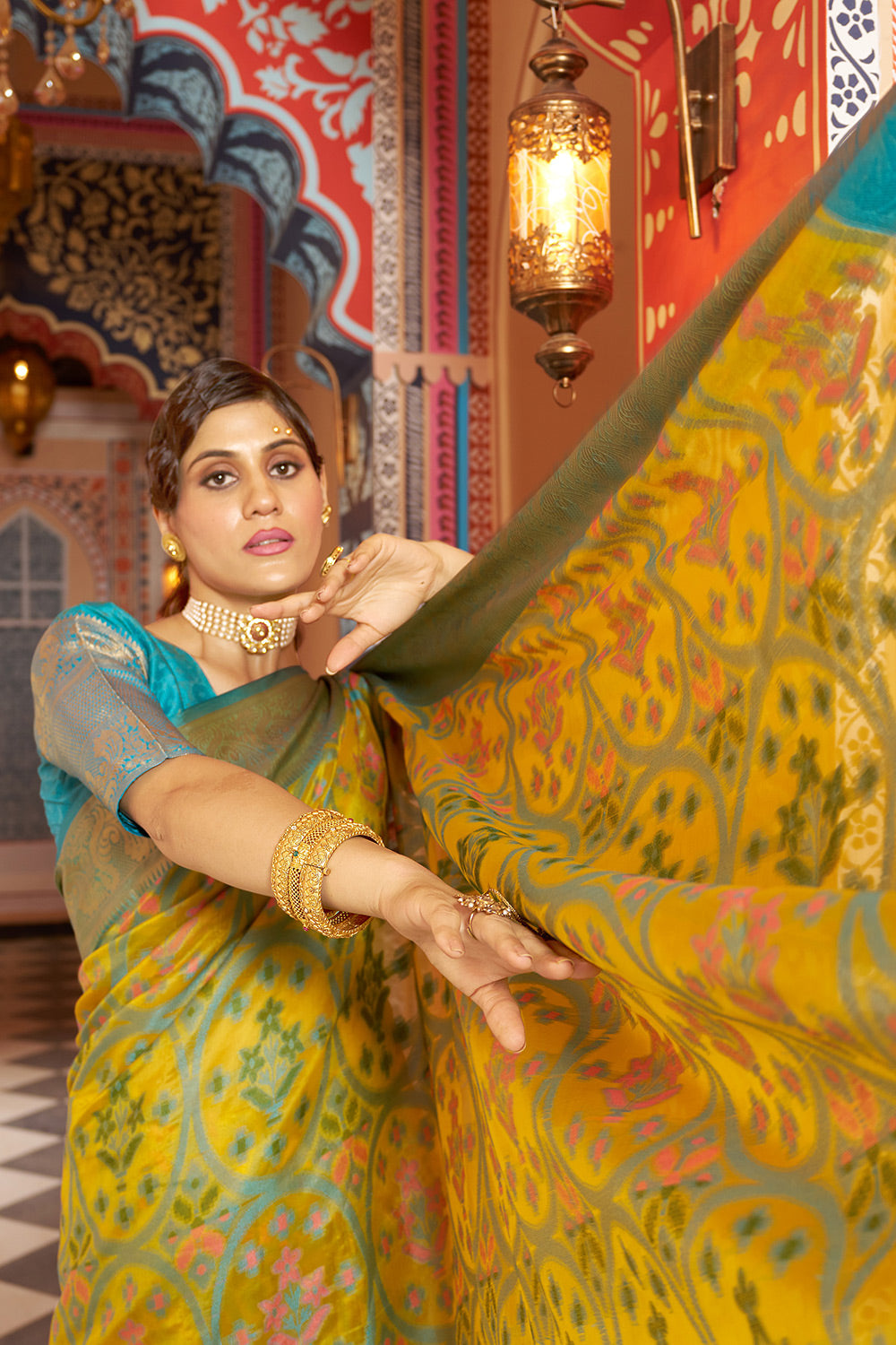 Lemon Yellow Banarasi Silk Saree With Weaving Work
