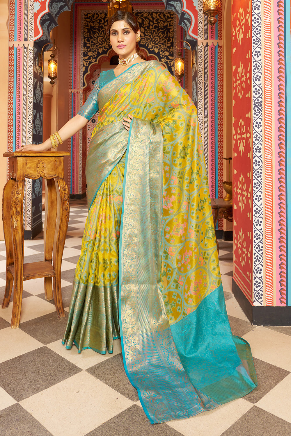 Lemon Yellow Banarasi Silk Saree With Weaving Work