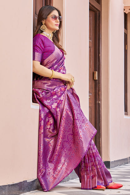 Magenta Kanjivaram Silk Saree With Weaving Work