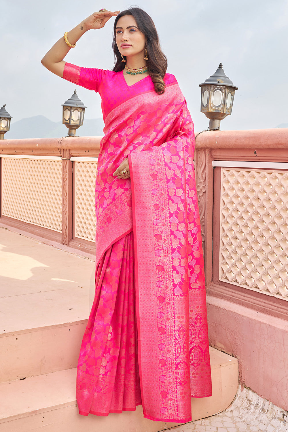 Pink Kanjivaram Silk Saree With Weaving Work