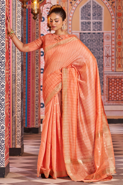 Creamsicle Orange Cotton Saree With Zari Weaving Work
