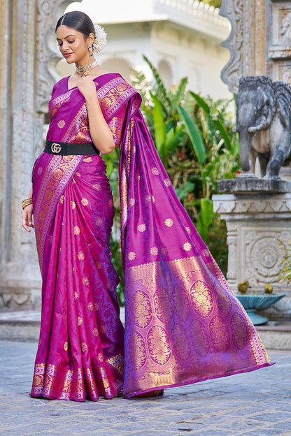 Magenta Banarasi Silk Saree With Weaving Work