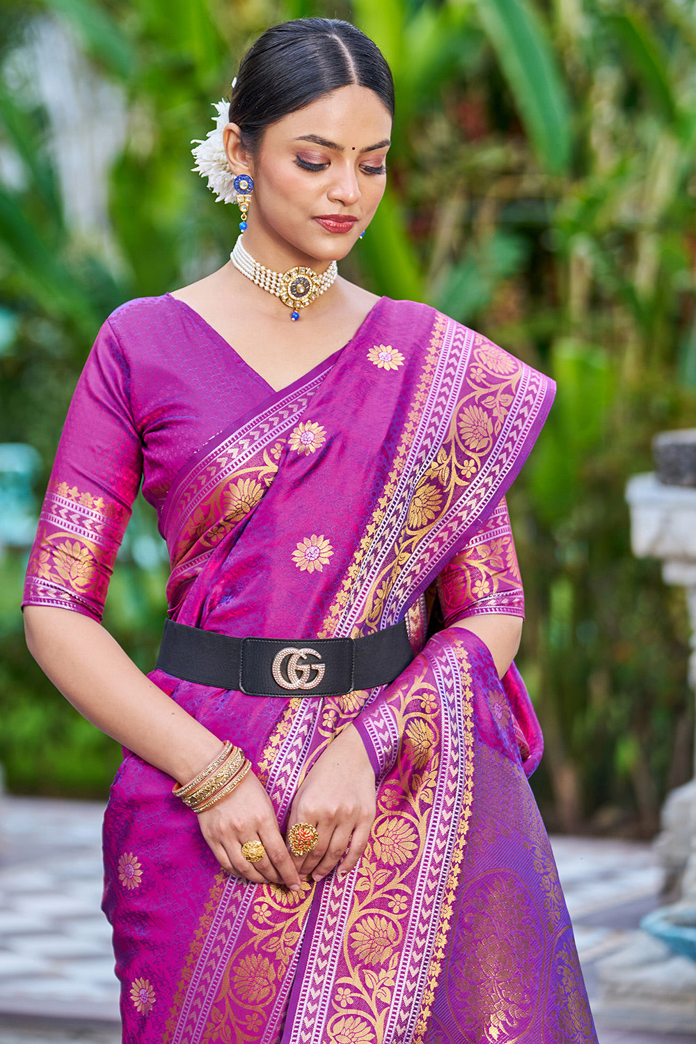 Magenta Banarasi Silk Saree With Weaving Work