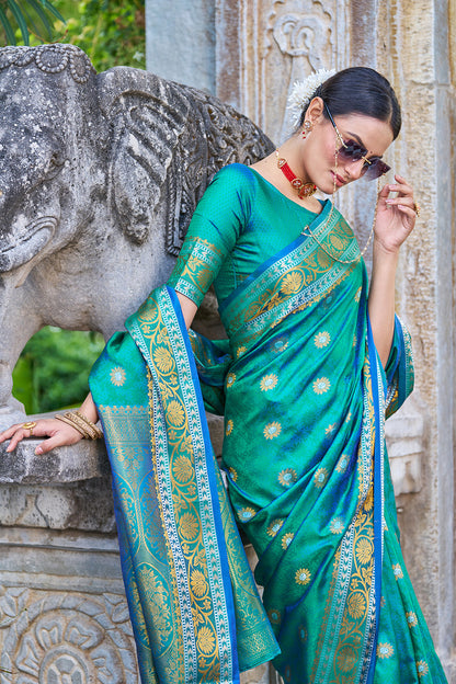 Rama Green Banarasi Silk Saree With Weaving Work