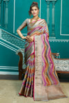 Light Grey & Pink Organza Saree With Zari Weaving Work
