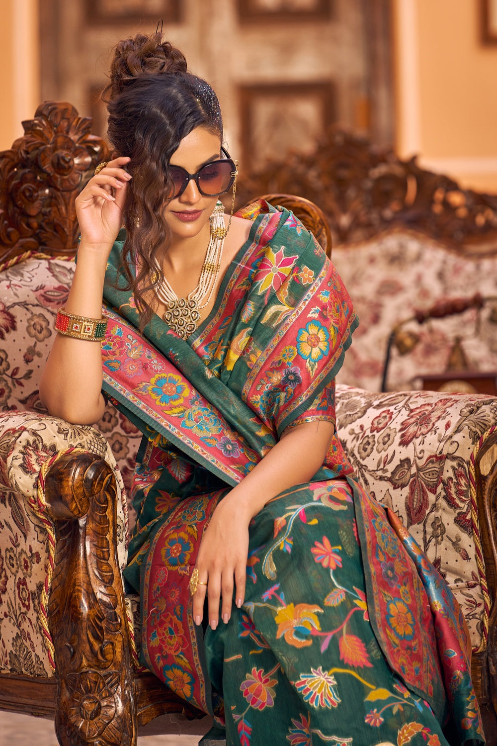 Green Kashmiri Handloom Silk Saree