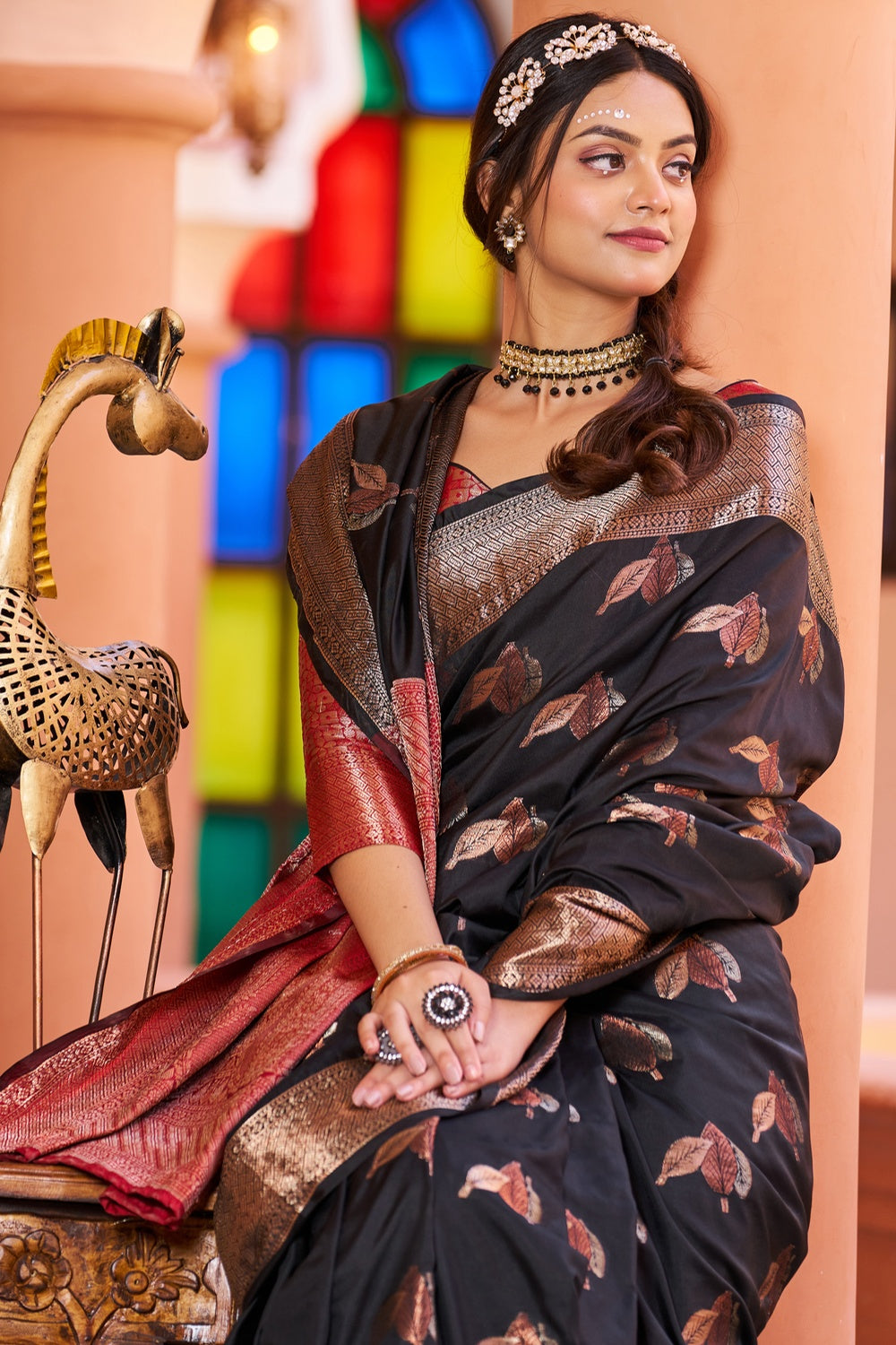 Black Soft Silk Saree With Zari Weaving Work
