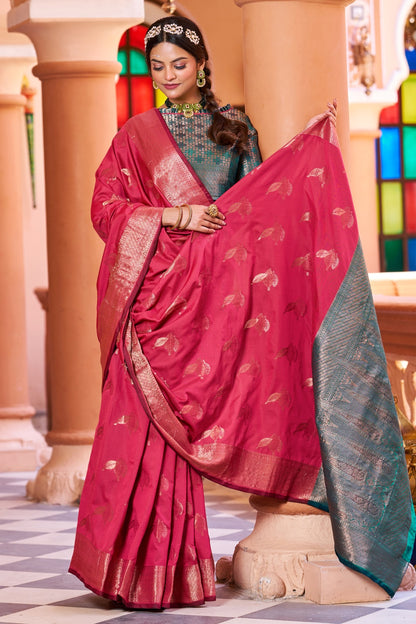 Hot Pink Soft Silk Saree With Zari Weaving Work