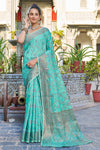 Cyan Blue Pashmina Saree With Weaving Work
