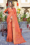 Orange Pashmina Saree With Weaving Work