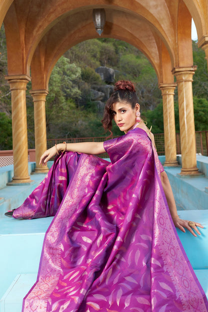 Purple Soft Silk Saree With Zari Weaving Work