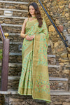 Pista Green Pashmina Saree With Weaving Work