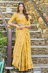 Yellow Pashmina Saree With Weaving Work