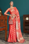 Red Silk Saree With Weaving Work