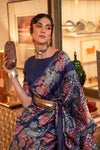 Blue Soft Silk Saree With Floral Weaving Pattern