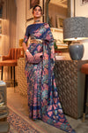 Blue Soft Silk Saree With Floral Weaving Pattern