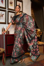Black Soft Silk Saree With Floral Weaving Pattern