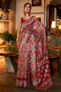 Maroon Soft Silk Saree With Floral Weaving Pattern