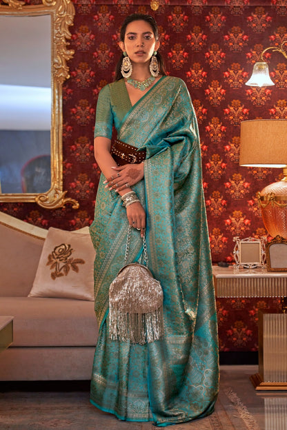 Baby Blue Kanchipuram Handloom Weaving Silk Saree