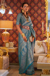 Rama Blue Kanchipuram Handloom Weaving Silk Saree