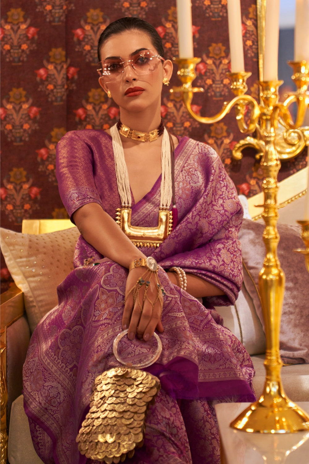 Purple Kanchipuram Handloom Weaving Silk Saree