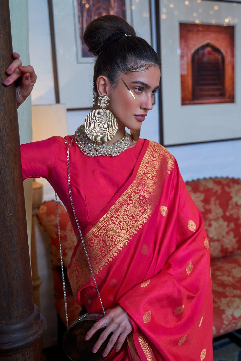 Pink Soft Banarasi Silk Saree With Weaving Work