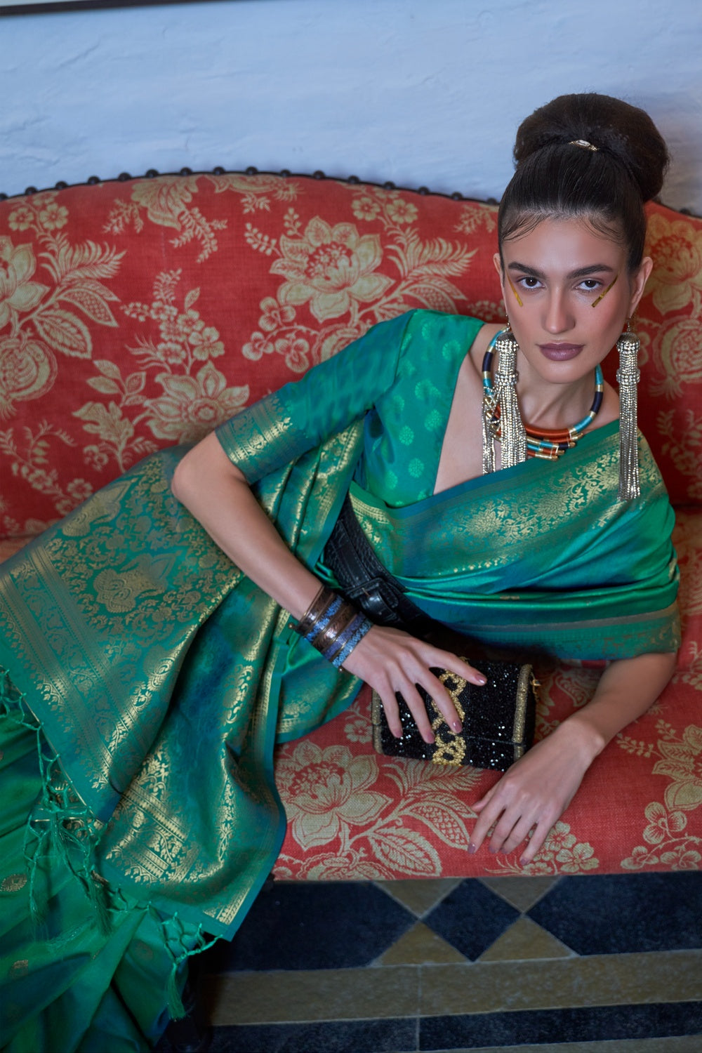 Pine Green Soft Banarasi Silk Saree With Weaving Work