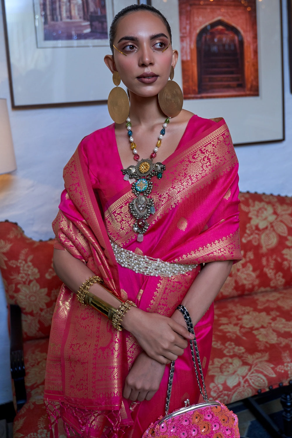 Rani Pink Soft Banarasi Silk Saree With Weaving Work