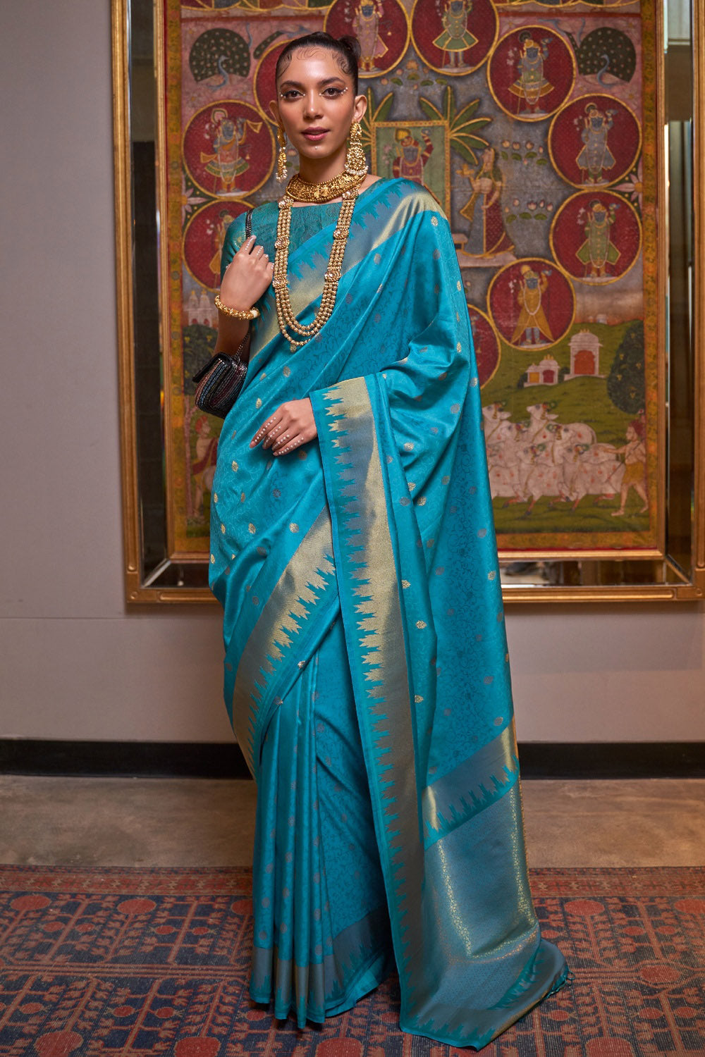 Light Blue Handloom Weaving Soft Silk Saree