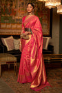 Pink Kanjivaram Silk Saree With Handloom Weaving Work