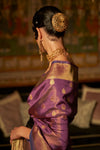 Grape Purple Kanjivaram Silk Saree With Handloom Weaving Work