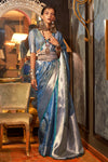 Light Blue Organza Silk Handloom Weaving Saree