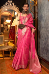 Pink Organza Silk Handloom Weaving Saree