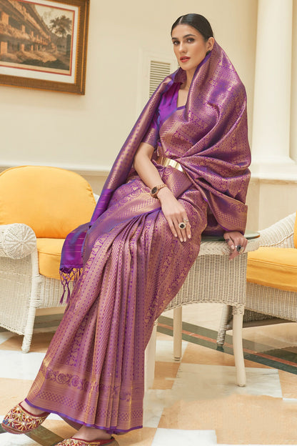 Purple Kanjivaram Handloom Weaving Saree