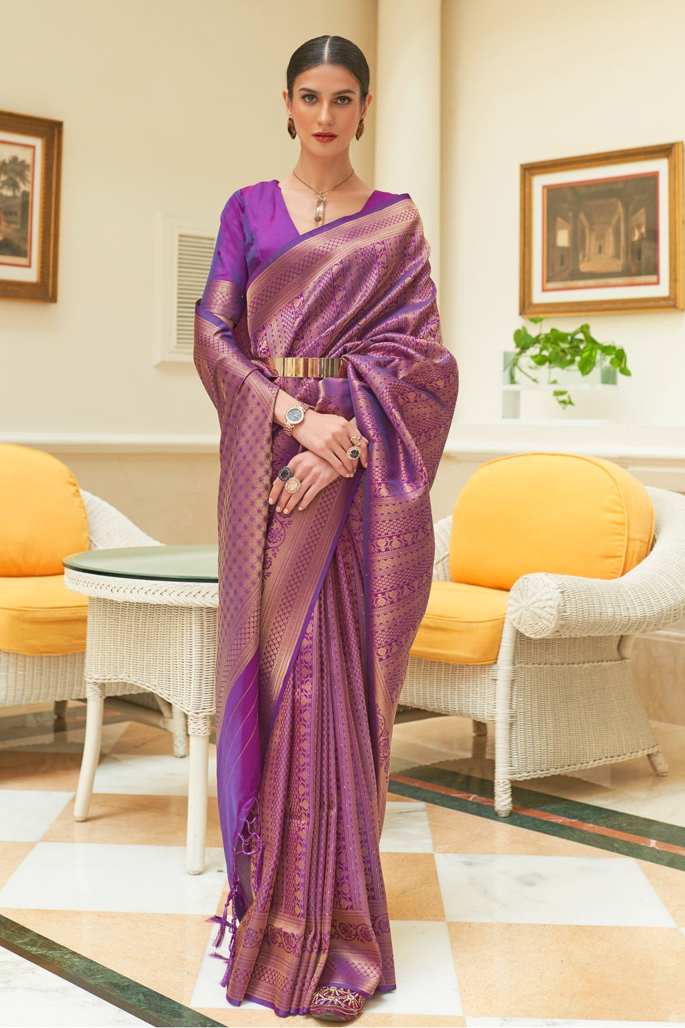 Purple Kanjivaram Handloom Weaving Saree