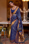 Blue Soft Silk Saree With Copper Zari Weaving Work