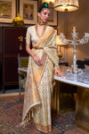 Light Cream Soft Silk Saree With Copper Zari Weaving Work