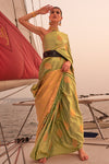 Light Green Satin Silk Handloom Weaving Saree