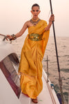 Yellow Satin Silk Handloom Weaving Saree